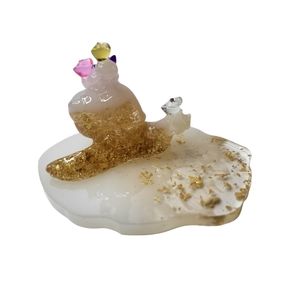 Feng Shui Snail Statue with gold ingots for luck and prosperity.4 Swarovski.